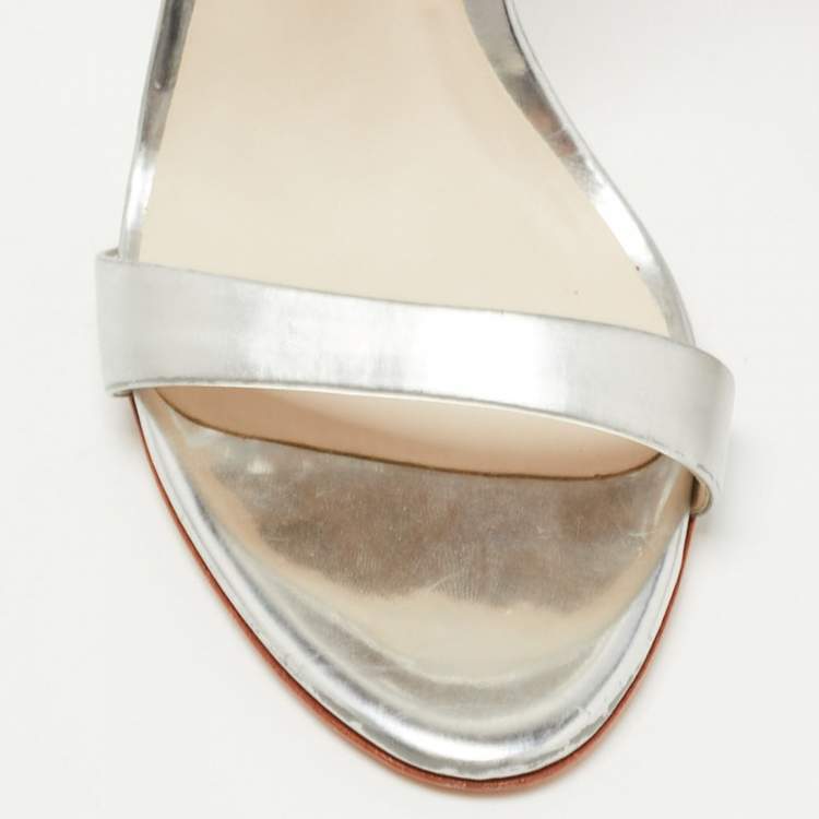Pre Owned Sophia Webster Metallic Silver Leather Chiara Butterfly Ankle Strap Sandals Size 35.5