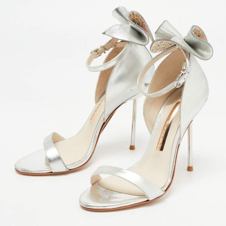 Pre Owned Sophia Webster Metallic Silver Leather Chiara Butterfly Ankle Strap Sandals Size 35.5