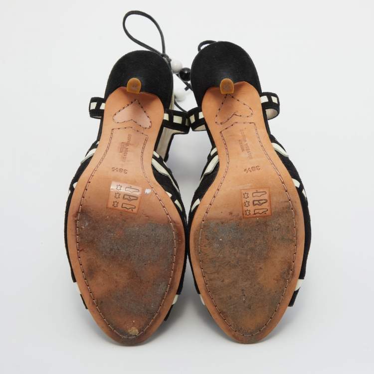 مملوكة مسبقًا Sophia Webster Black/White Suede and Patent Leather Riko Cut Out Ankle Sandals Size 38.5