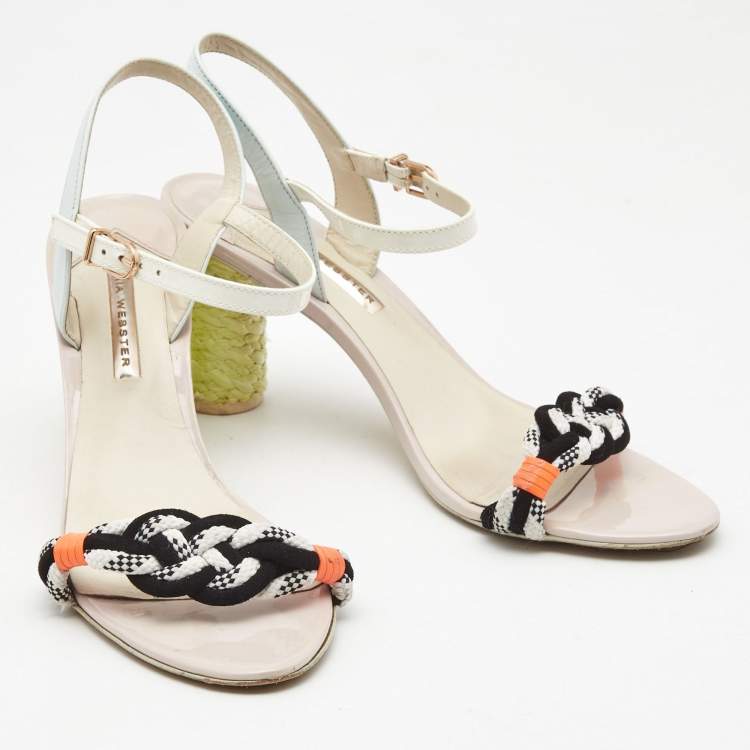 Pre Owned Sophia Webster Multicolor Leather and Canvas Ankle Strap Sandals Size 41