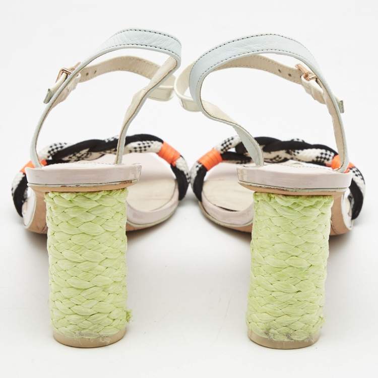 Pre Owned Sophia Webster Multicolor Leather and Canvas Ankle Strap Sandals Size 41