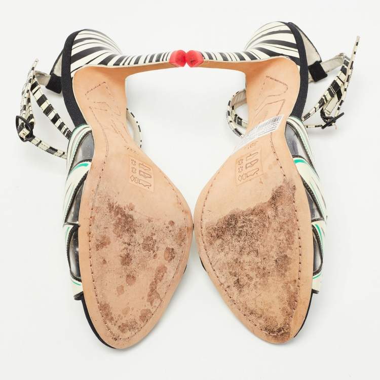 Pre Owned Sophia Webster Cream/Black Suede and Leather Ankle Strap Sandals Size 39.5