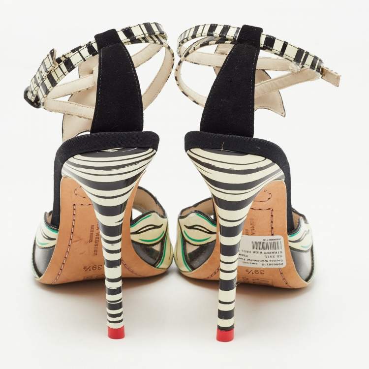 Pre Owned Sophia Webster Cream/Black Suede and Leather Ankle Strap Sandals Size 39.5