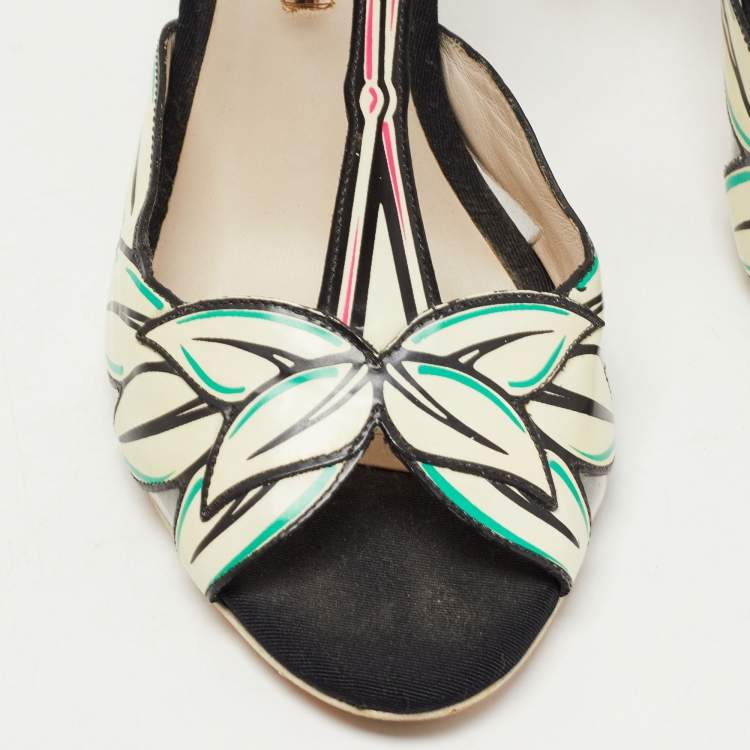 Pre Owned Sophia Webster Cream/Black Suede and Leather Ankle Strap Sandals Size 39.5