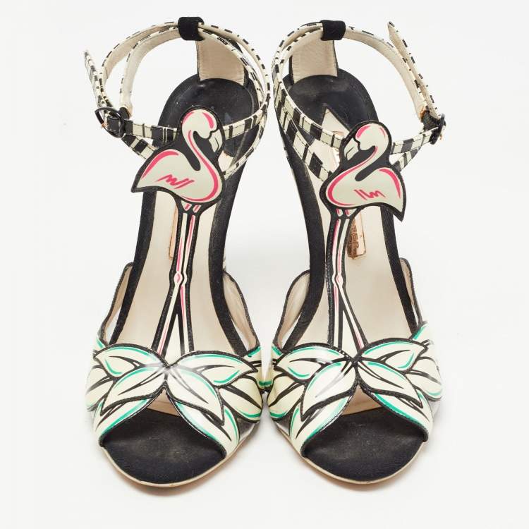 Pre Owned Sophia Webster Cream/Black Suede and Leather Ankle Strap Sandals Size 39.5