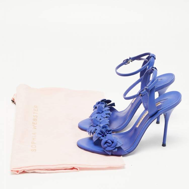 Pre Owned Sophia Webster Blue Leather Lilico Floral Embellished Ankle Wrap Sandals Size 37