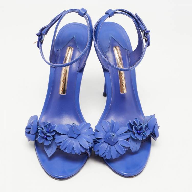 Pre Owned Sophia Webster Blue Leather Lilico Floral Embellished Ankle Wrap Sandals Size 37