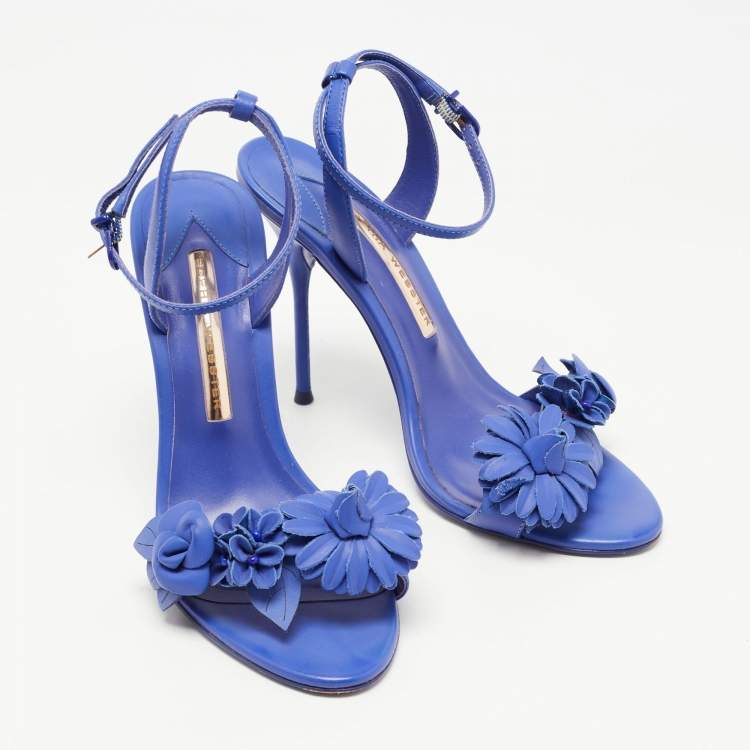 Pre Owned Sophia Webster Blue Leather Lilico Floral Embellished Ankle Wrap Sandals Size 37