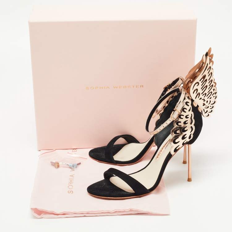 Pre Owned Sophia Webster Black/Rose Gold Suede and Leather Evangeline Ankle Strap Sandals Size 38