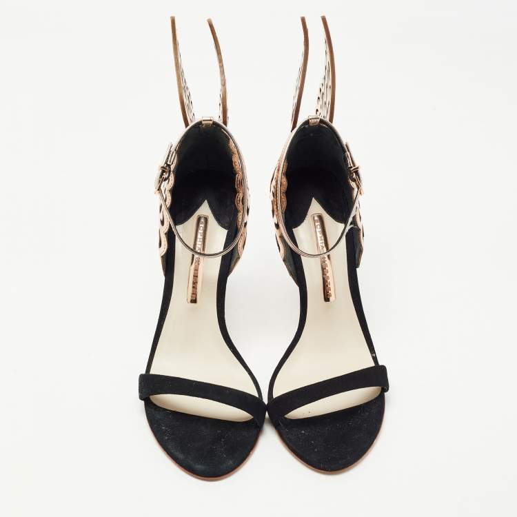 Pre Owned Sophia Webster Black/Rose Gold Suede and Leather Evangeline Ankle Strap Sandals Size 38