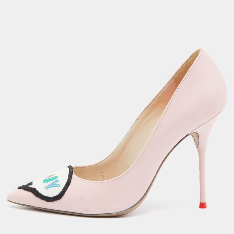 Pre Owned Sophia Webster Pink Patent Leather Lady Boss Pointed Toe Pumps Size 37.5
