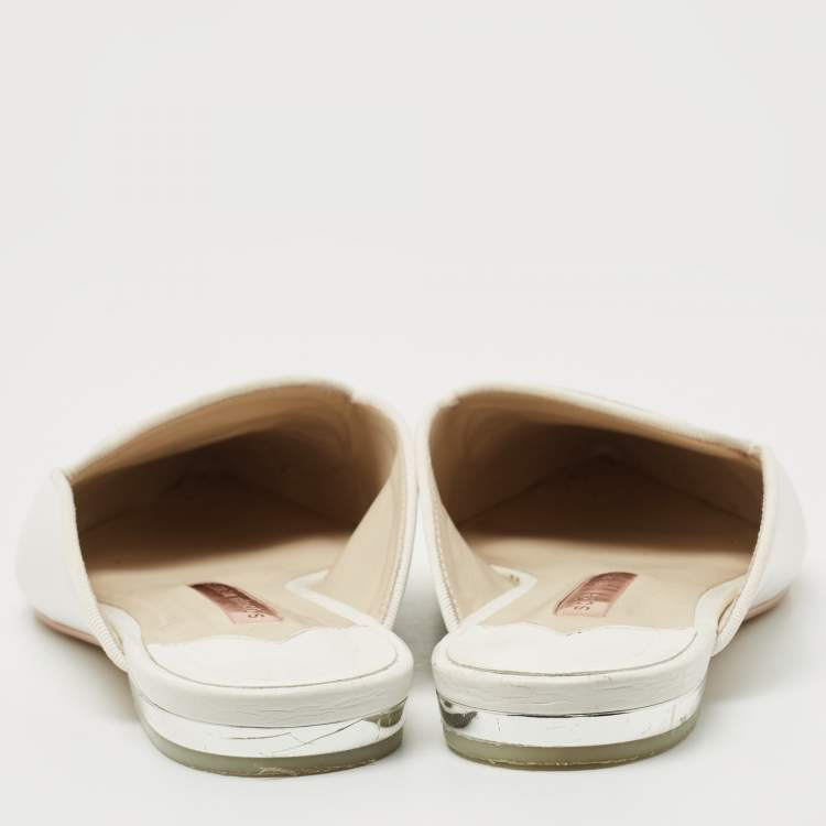Pre Owned Sophia Webster White Leather Bibi Butterfly Flat Mules Size 38