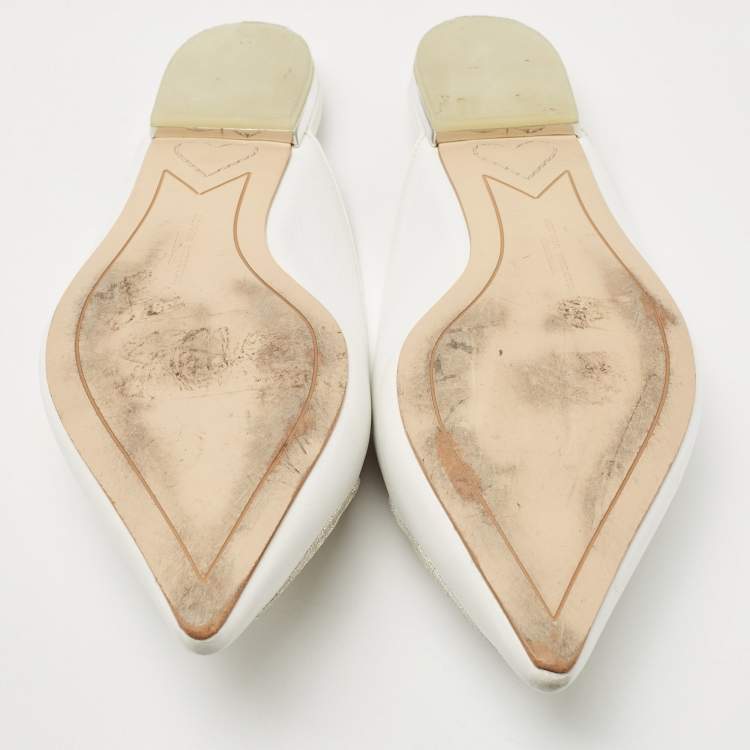 Pre Owned Sophia Webster White Leather Bibi Butterfly Flat Mules Size 38