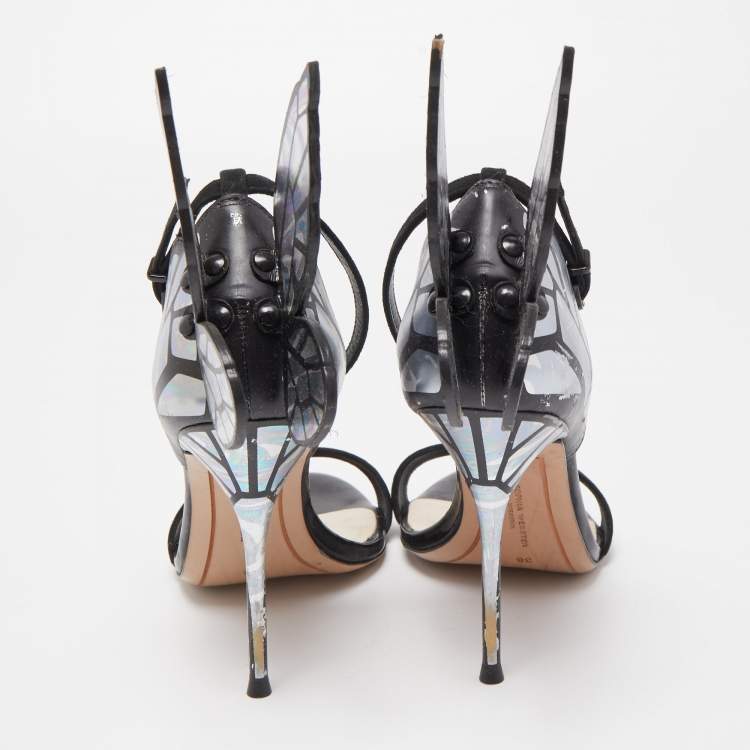 Pre Owned Sophia Webster Black Foil Leather and Suede Chiara  Butterfly Ankle Strap Sandals Size 38
