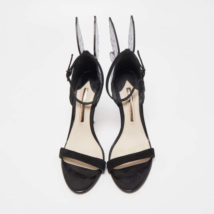Pre Owned Sophia Webster Black Foil Leather and Suede Chiara  Butterfly Ankle Strap Sandals Size 38