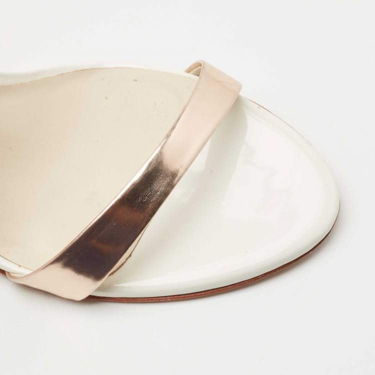 Pre Owned Sophia Webster Rose Gold/White Leather Evangeline Laser Cut Angel Wing Ankle Strap Sandals Size 38.5