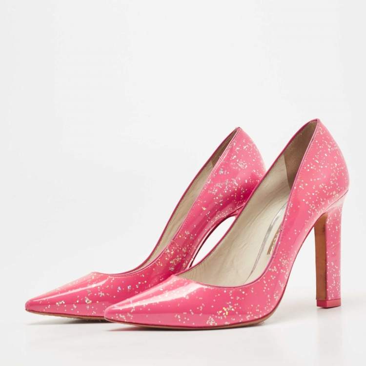 مملوكة مسبقًا Sophia Webster Pink Glitter Patent Leather Pointed Toe Pumps Size 39.5