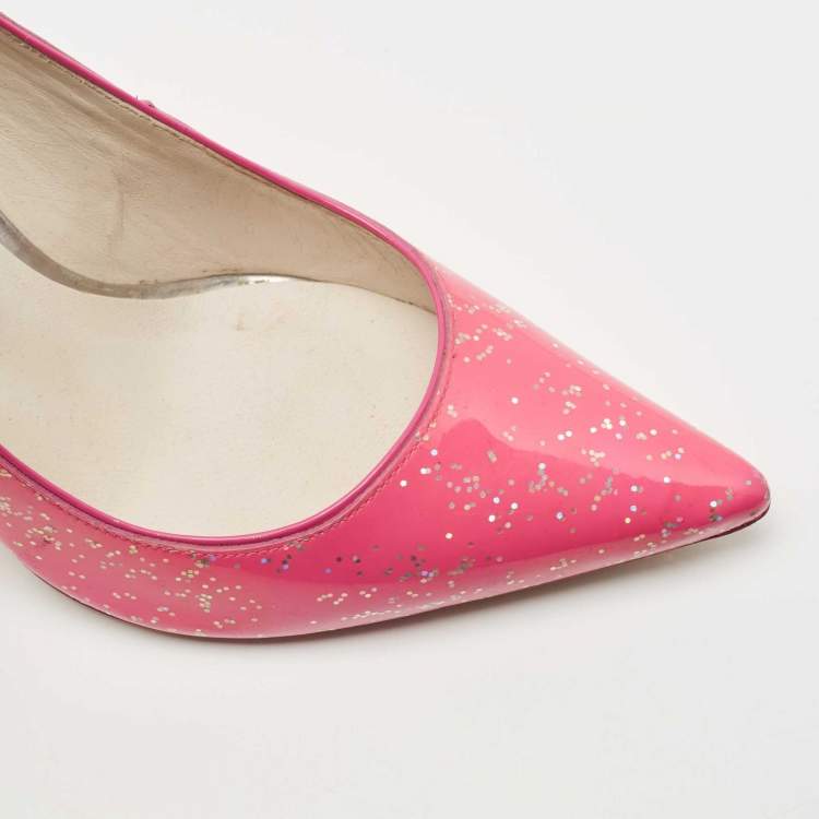 مملوكة مسبقًا Sophia Webster Pink Glitter Patent Leather Pointed Toe Pumps Size 39.5