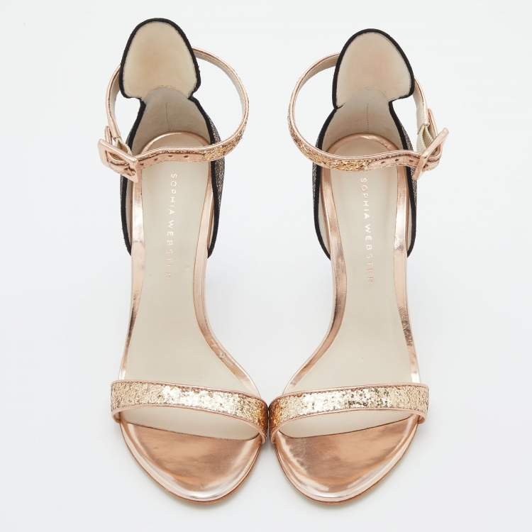 مملوكة مسبقًا Sophia Webster Rose Gold/Black Glitter and Patent Leather Nicole Sandals Size 35.5