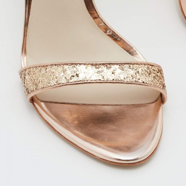مملوكة مسبقًا Sophia Webster Rose Gold/Black Glitter and Patent Leather Nicole Sandals Size 35.5