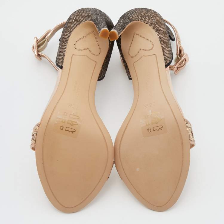 مملوكة مسبقًا Sophia Webster Rose Gold/Black Glitter and Patent Leather Nicole Sandals Size 35.5