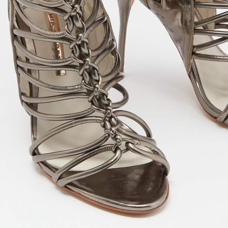 Pre Owned Sophia Webster Meatllic Leather Clementine Lace-Up Knee High Gladiator Sandals Size 39