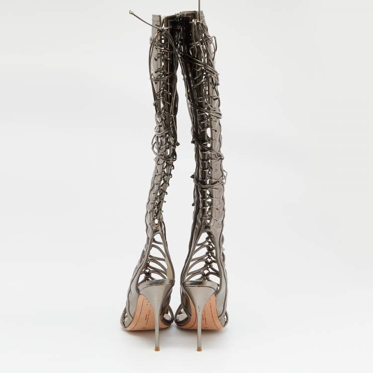 Pre Owned Sophia Webster Meatllic Leather Clementine Lace-Up Knee High Gladiator Sandals Size 39