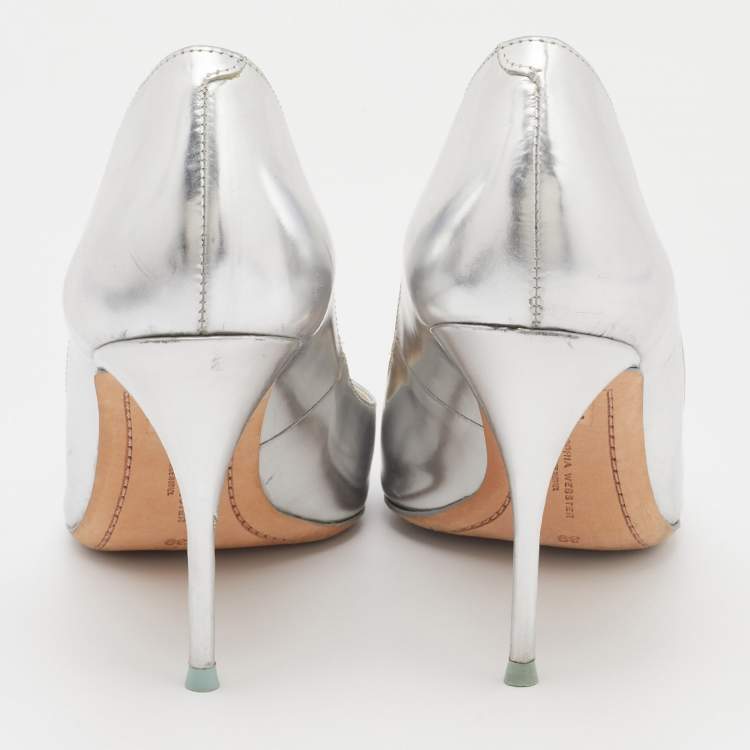 Pre Owned Sophia Webster Metallic Silver Leather Coco Flamingo Pointed Toe Pumps Size 39