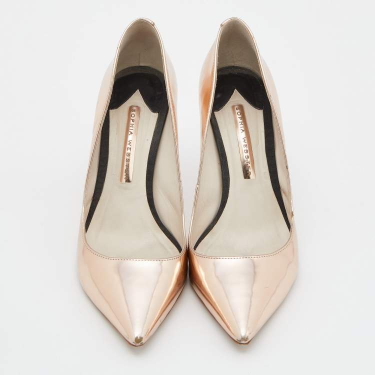 Pre Owned Sophia Webster Metallic Rose Gold Leather Coco Flamingo Pointed Toe Pumps Size 38.5
