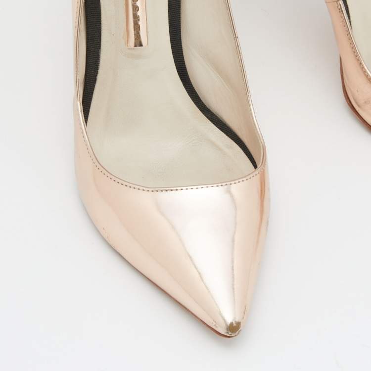 Pre Owned Sophia Webster Metallic Rose Gold Leather Coco Flamingo Pointed Toe Pumps Size 38.5