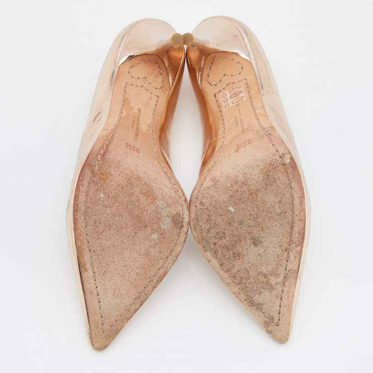 Pre Owned Sophia Webster Metallic Rose Gold Leather Coco Flamingo Pointed Toe Pumps Size 38.5