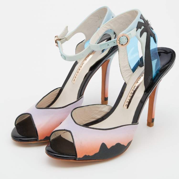 مملوكة مسبقًا Sophia Webster Multicolor Satin and Patent Leather Ankle Tie Sandals Size 38