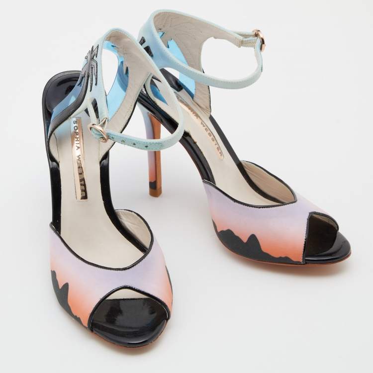 مملوكة مسبقًا Sophia Webster Multicolor Satin and Patent Leather Ankle Tie Sandals Size 38