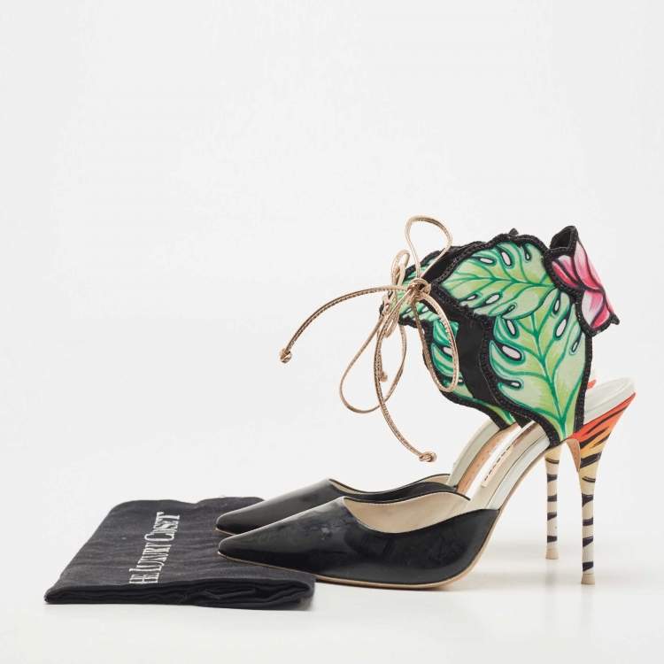 Pre Owned Sophia Webster Tricolor Leather and Satin Rousseau Jungle Ankle Tie Pumps Size 39
