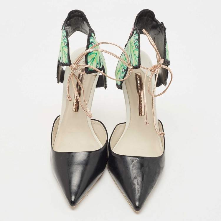 Pre Owned Sophia Webster Tricolor Leather and Satin Rousseau Jungle Ankle Tie Pumps Size 39