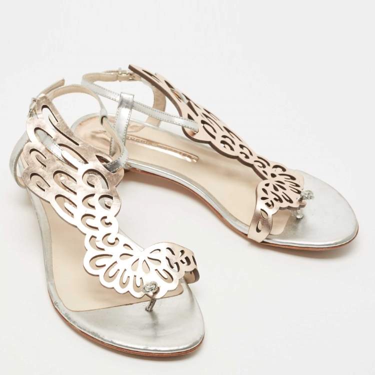 Pre Owned Sophia Webster Metallic Two Tone Leather Seraphina Flat Sandals Size 39