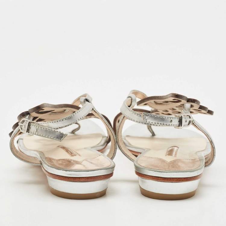Pre Owned Sophia Webster Metallic Two Tone Leather Seraphina Flat Sandals Size 39