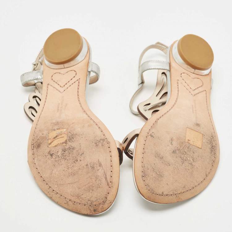 Pre Owned Sophia Webster Metallic Two Tone Leather Seraphina Flat Sandals Size 39