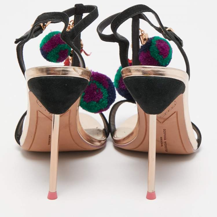 Pre Owned Sophia Webster Leather Layla Pom Pom Embellished T-Strap Sandals Size 39