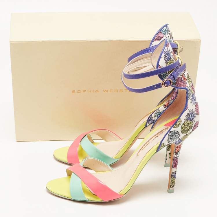 Pre Owned Sophia Webster Multicolor Leather and Printed Fabric Nicole Ankle Strap Sandals Size 41