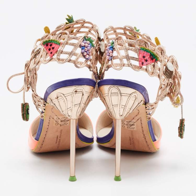Pre Owned Sophia Webster Multicolor Leather Embellished Ankle Wrap Sandals Size 41