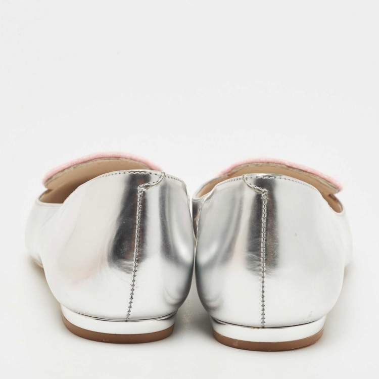 Pre Owned Sophia Webster Silver Leather Bibi Butterfly Ballet Flats Size 40.5