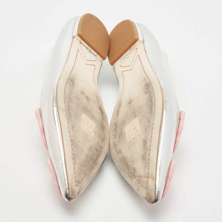 Pre Owned Sophia Webster Silver Leather Bibi Butterfly Ballet Flats Size 40.5