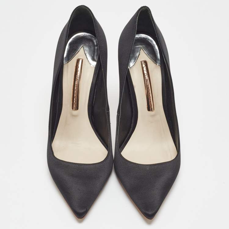 Pre Owned Sophia Webster Black Satin Coco Crystal Embellished Pointed Toe Pumps Size 39.5
