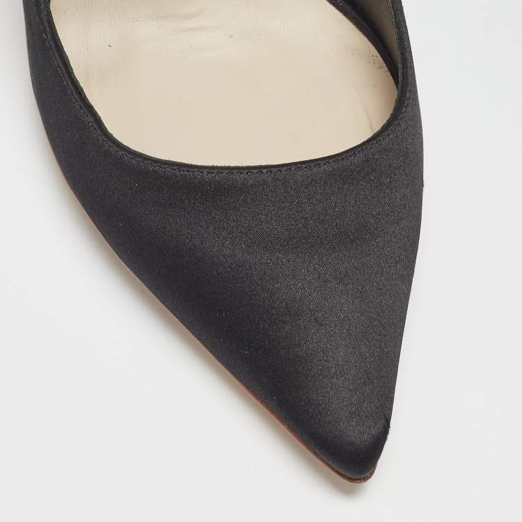 Pre Owned Sophia Webster Black Satin Coco Crystal Embellished Pointed Toe Pumps Size 39.5