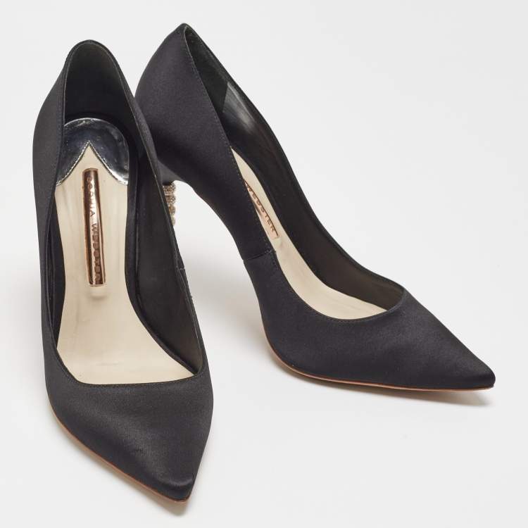 Pre Owned Sophia Webster Black Satin Coco Crystal Embellished Pointed Toe Pumps Size 39.5