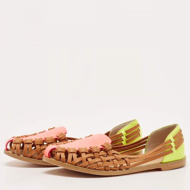 Pre Owned Sophia Webster Multicolor Woven Leather and Patent Loafers Size 36 