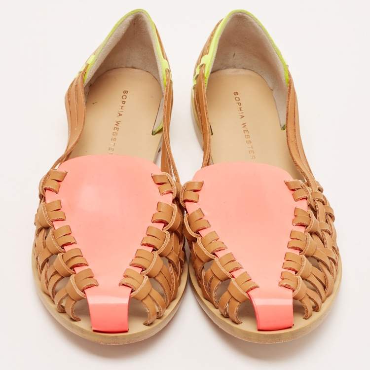 Pre Owned Sophia Webster Multicolor Woven Leather and Patent Loafers Size 36 