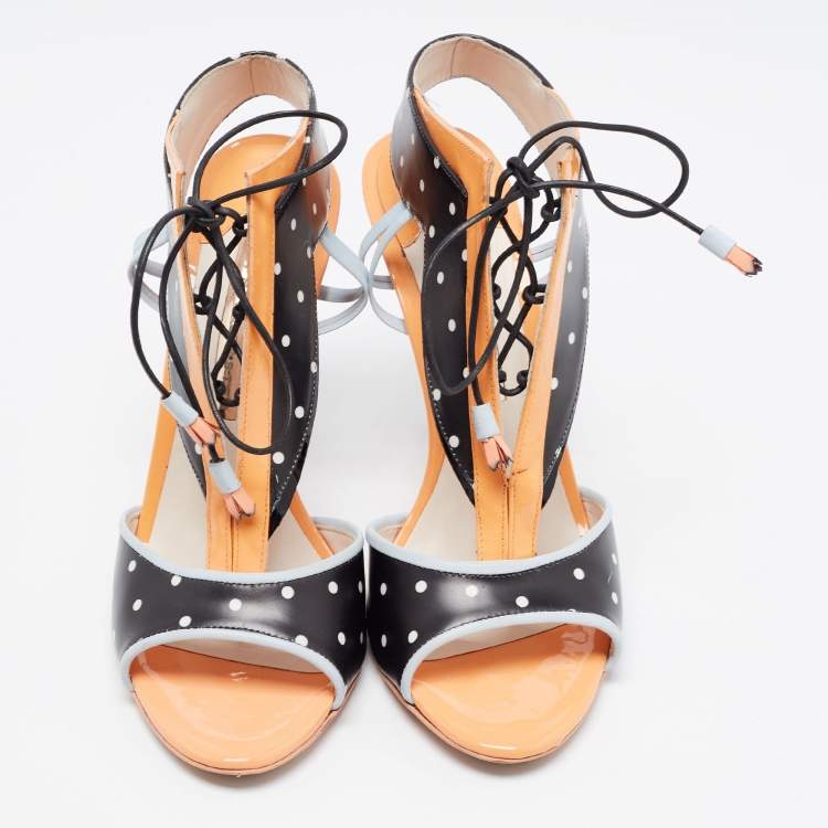 Pre Owned Sophia Webster Tricolor Polka Dot Leather and Patent Leilou Sandals Size 38