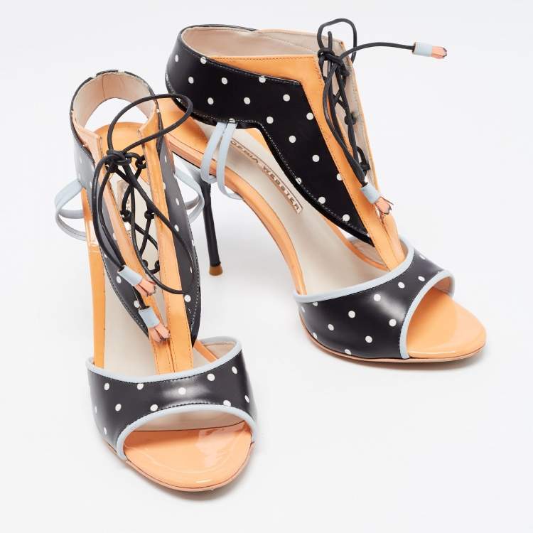 Pre Owned Sophia Webster Tricolor Polka Dot Leather and Patent Leilou Sandals Size 38